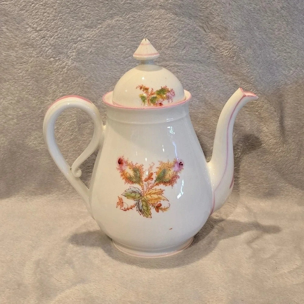 Vintage Haviland & Co Moss‎ Rose with Pink Trim Tea Pot